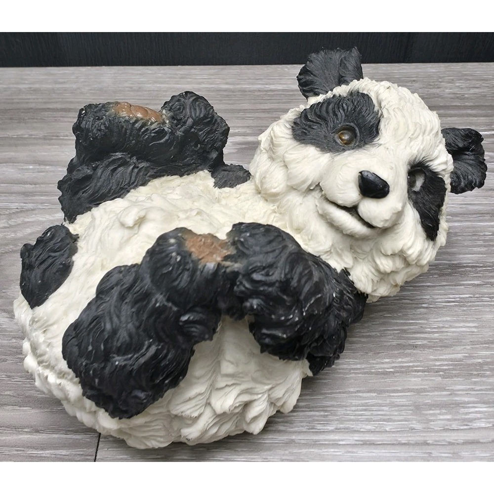 Vintage Panda Bear Heavy Cast Resin Figure Wind Up Musical Nature‎ Art